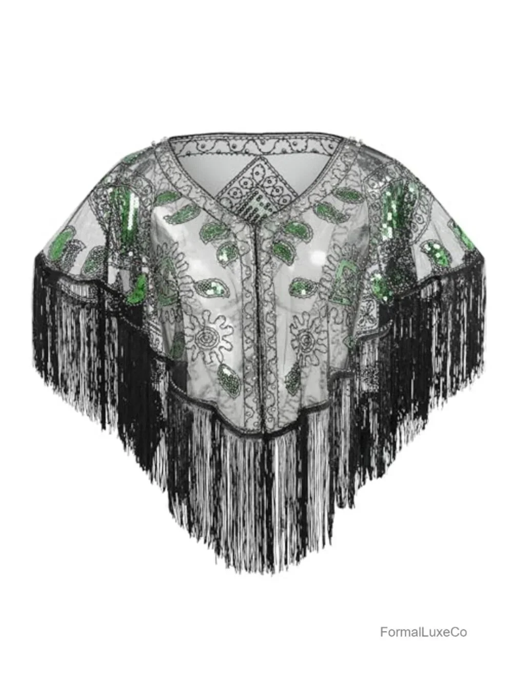 Vintage Sequin Beaded Evening Shawl Cape Wraps Gatsby Party Flapper Style